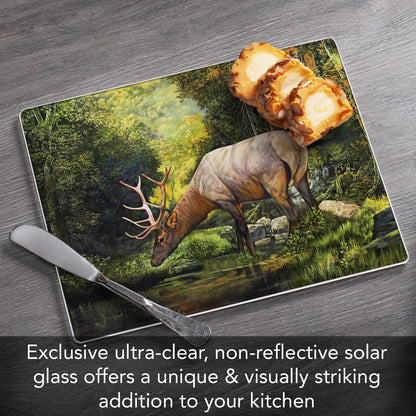 CounterArt Tranquil Elk 3mm Tempered Glass Cutting Board 10” x 8” Manufactured in the USA