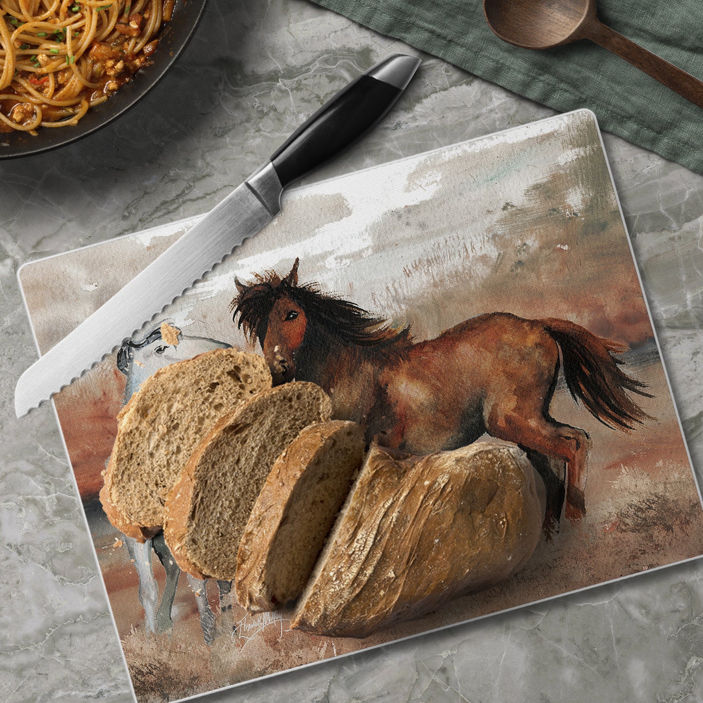 CounterArt Southwest Horses 3mm Tempered Glass Cutting Board 10” x 8” Manufactured in the USA