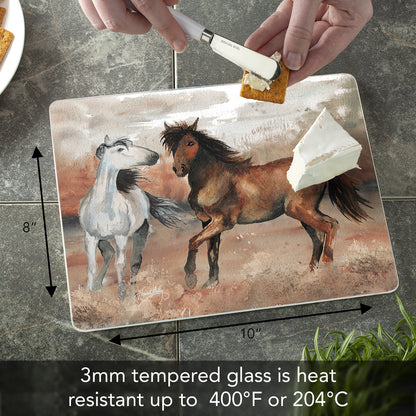 CounterArt Southwest Horses 3mm Tempered Glass Cutting Board 10” x 8” Manufactured in the USA