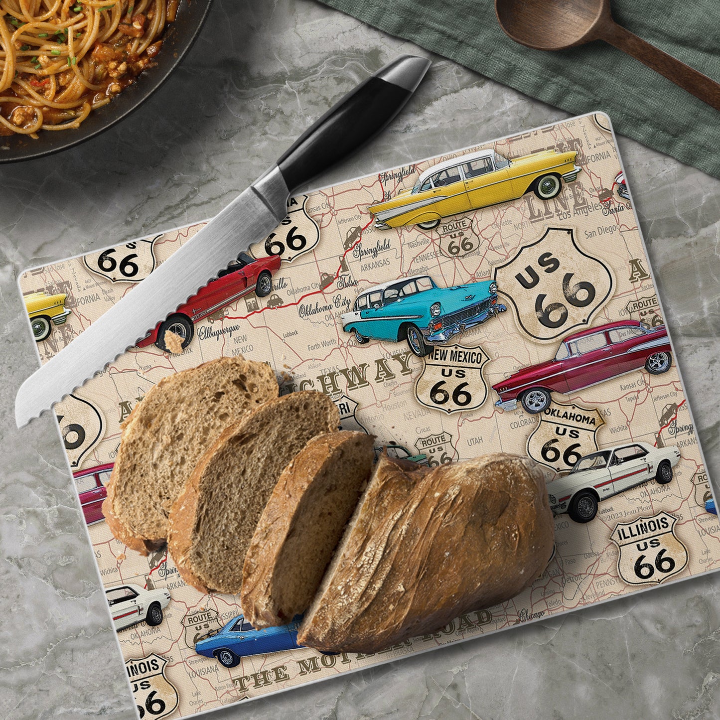 CounterArt Route 66 Map 3mm Tempered Glass Cutting Board 10” x 8” Manufactured in the USA