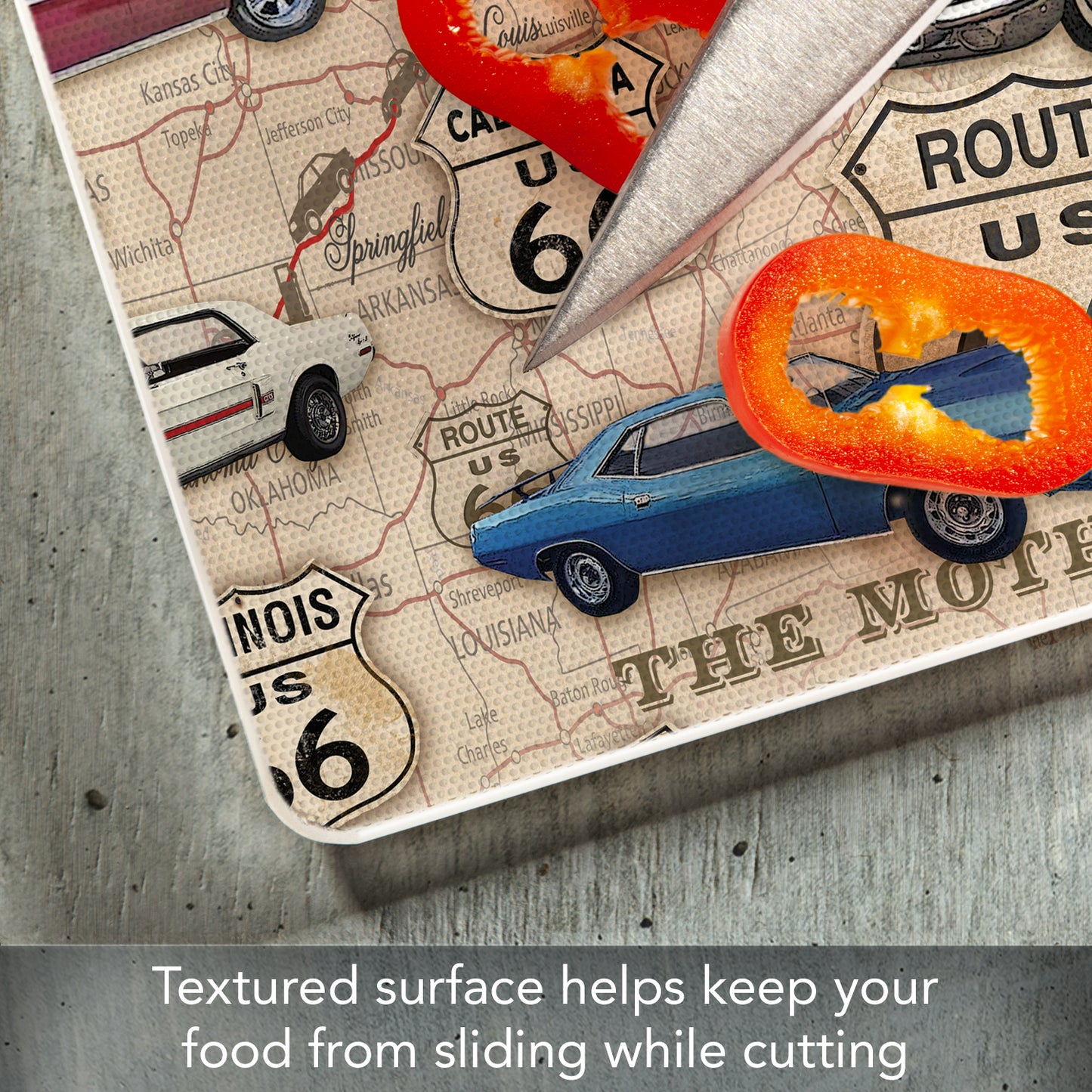 CounterArt Route 66 Map 3mm Tempered Glass Cutting Board 10” x 8” Manufactured in the USA