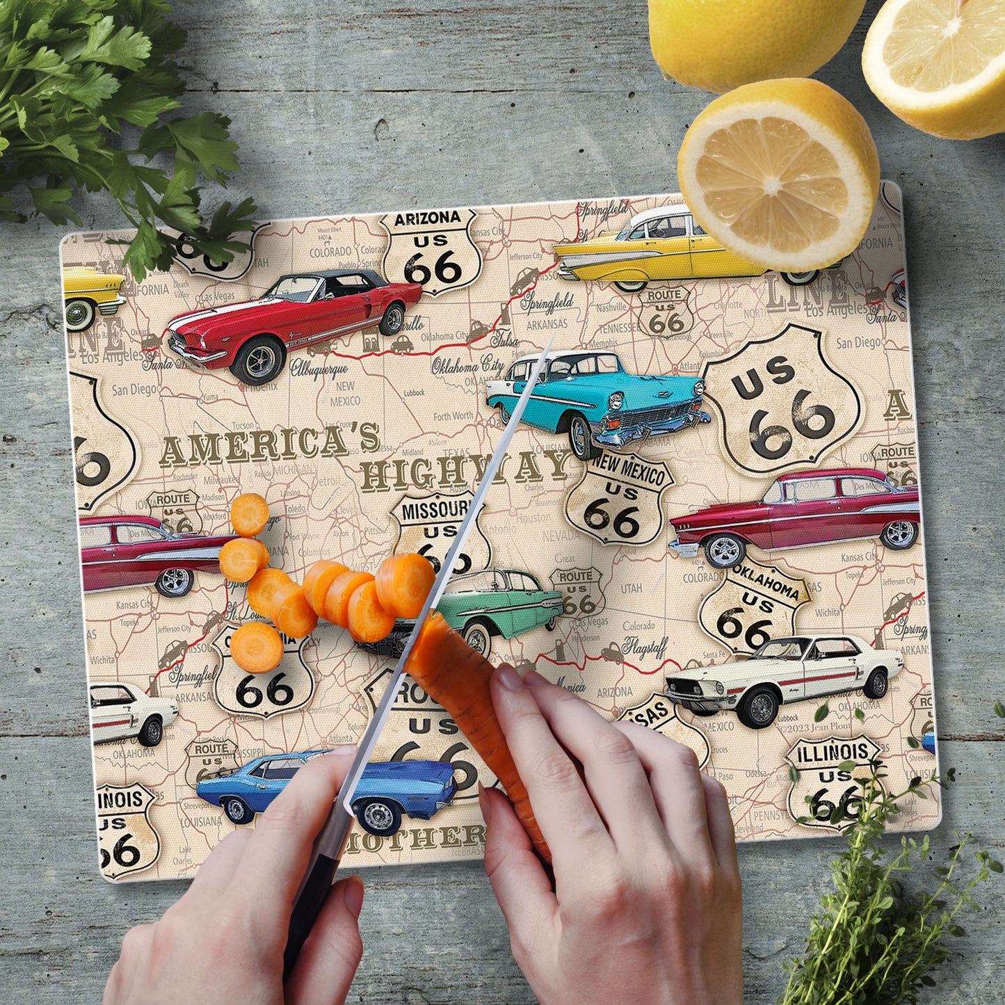CounterArt Route 66 Map 3mm Tempered Glass Cutting Board 10” x 8” Manufactured in the USA