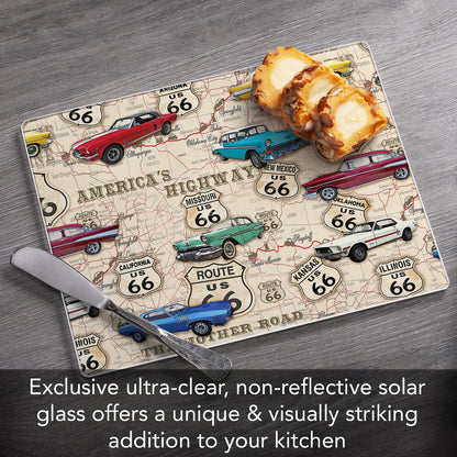CounterArt Route 66 Map 3mm Tempered Glass Cutting Board 10” x 8” Manufactured in the USA
