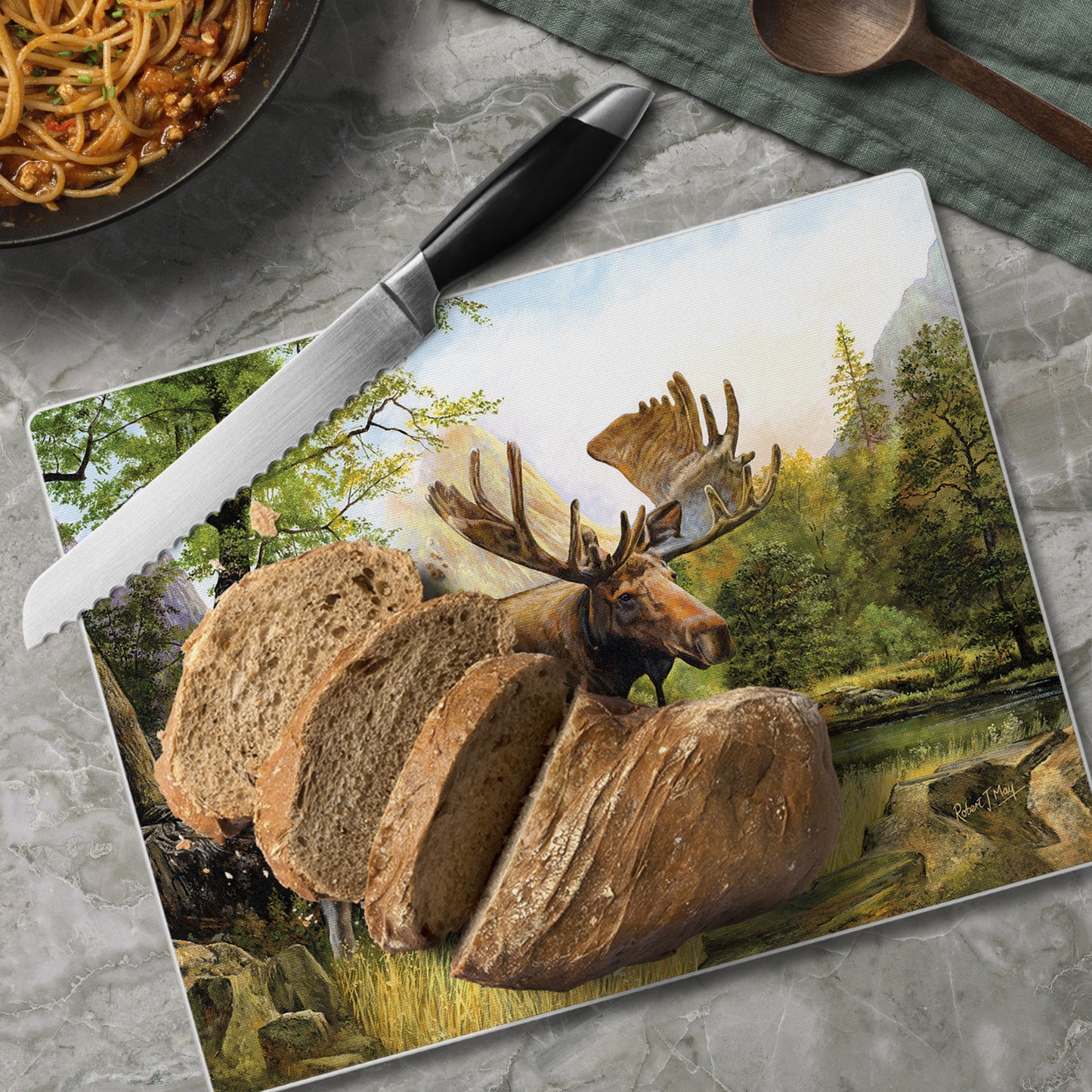 CounterArt Tranquil Moose 3mm Tempered Glass Cutting Board 10” x 8” Manufactured in the USA