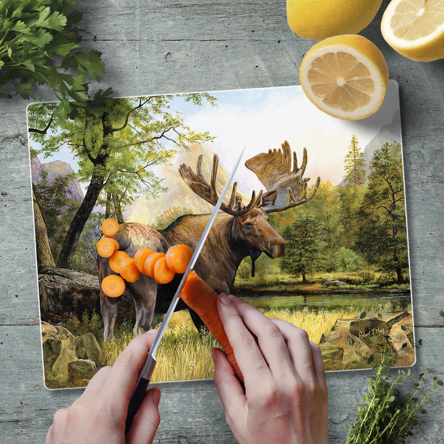 CounterArt Tranquil Moose 3mm Tempered Glass Cutting Board 10” x 8” Manufactured in the USA
