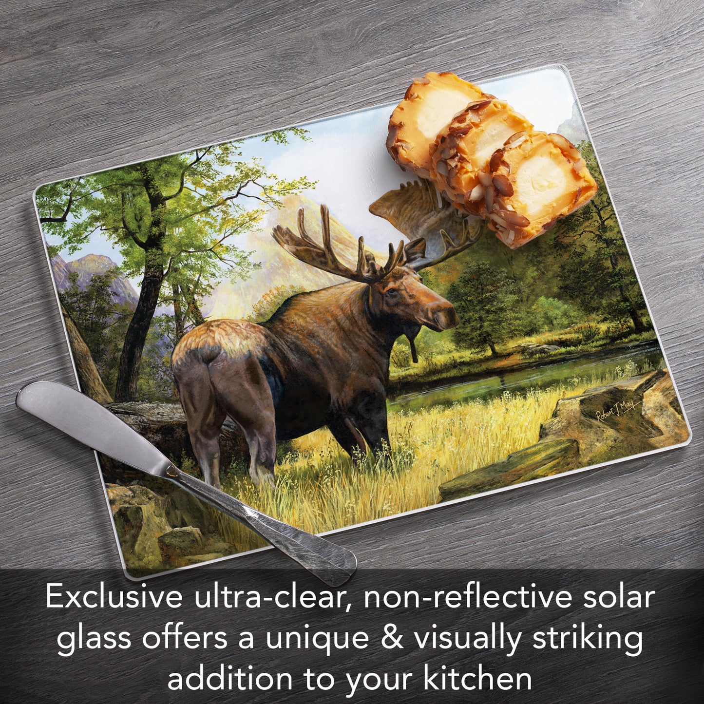 CounterArt Tranquil Moose 3mm Tempered Glass Cutting Board 10” x 8” Manufactured in the USA