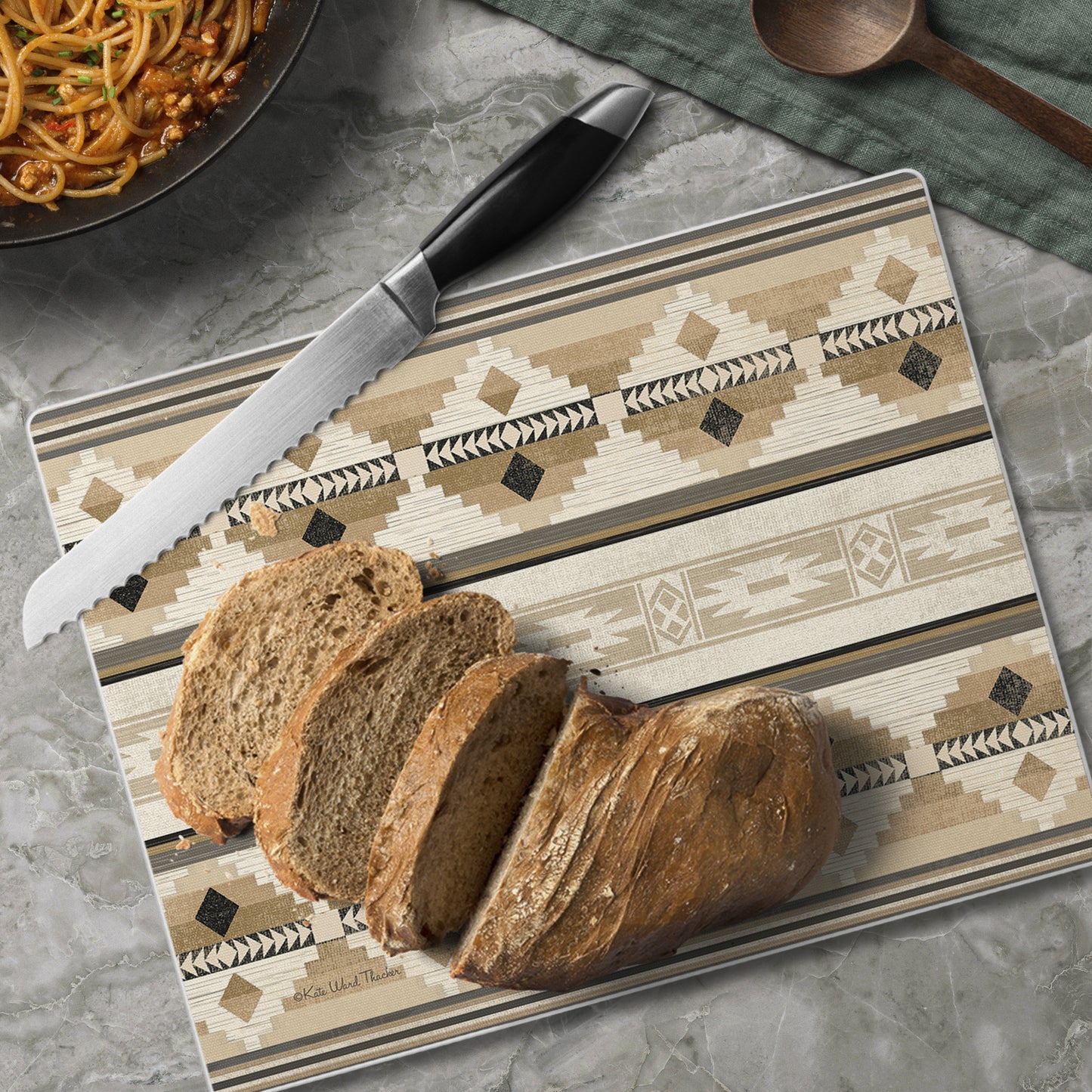 CounterArt Neutral Aztec 3mm Tempered Glass Cutting Board 10” x 8” Manufactured in the USA