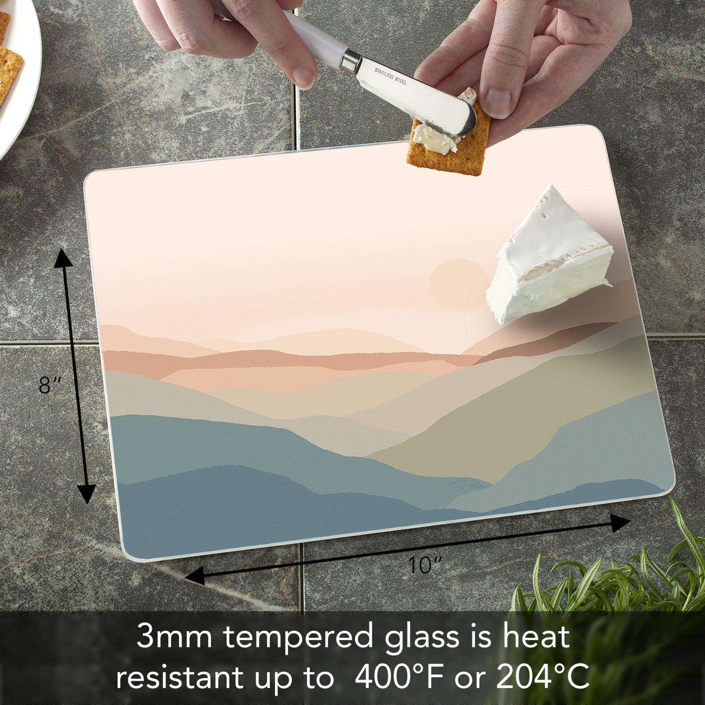 CounterArt Mountain Spice 3mm Tempered Glass Cutting Board 10” x 8” Manufactured in the USA