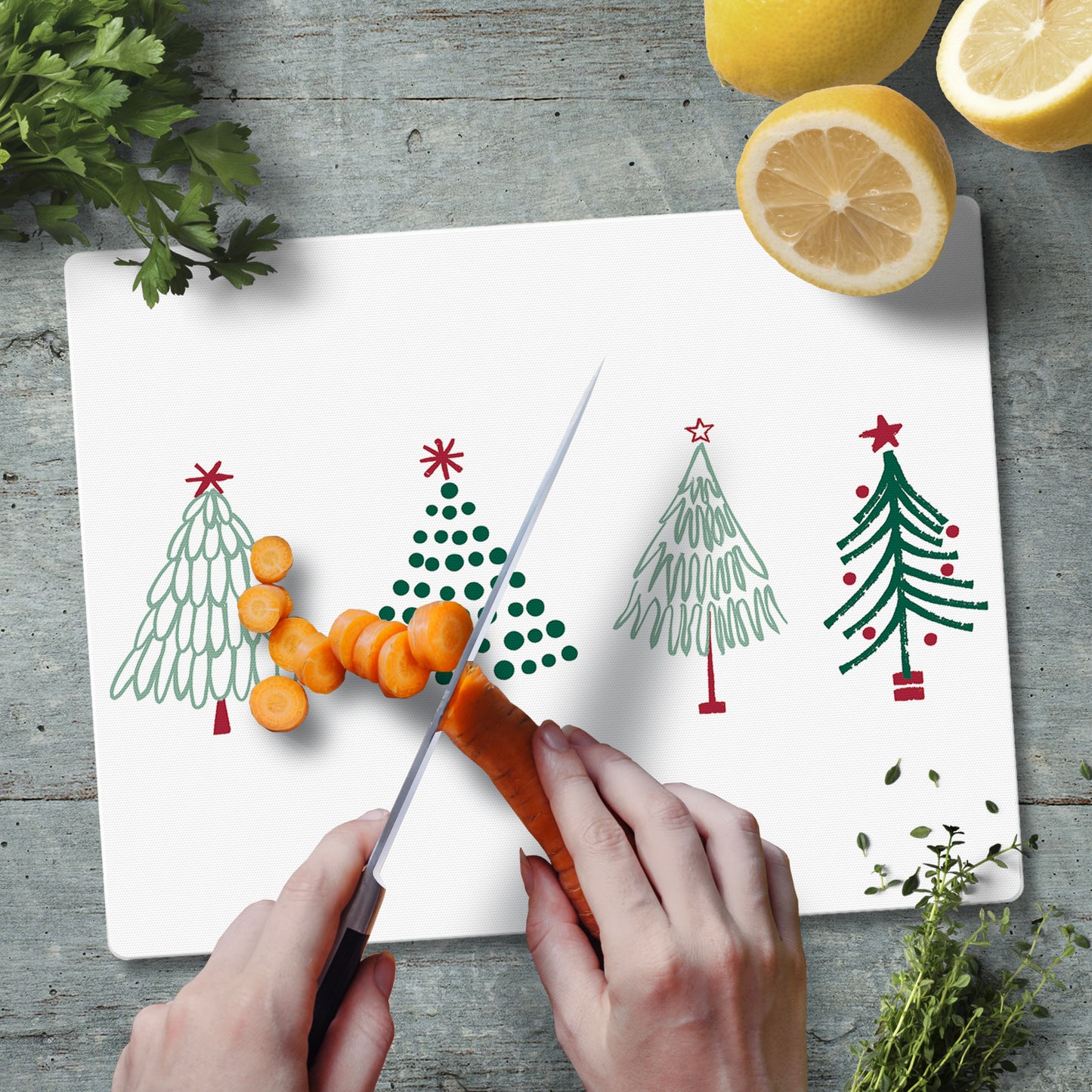 CounterArt Scandinavian Trees 3mm Tempered Glass Cutting Board 10” x 8” Manufactured in the USA