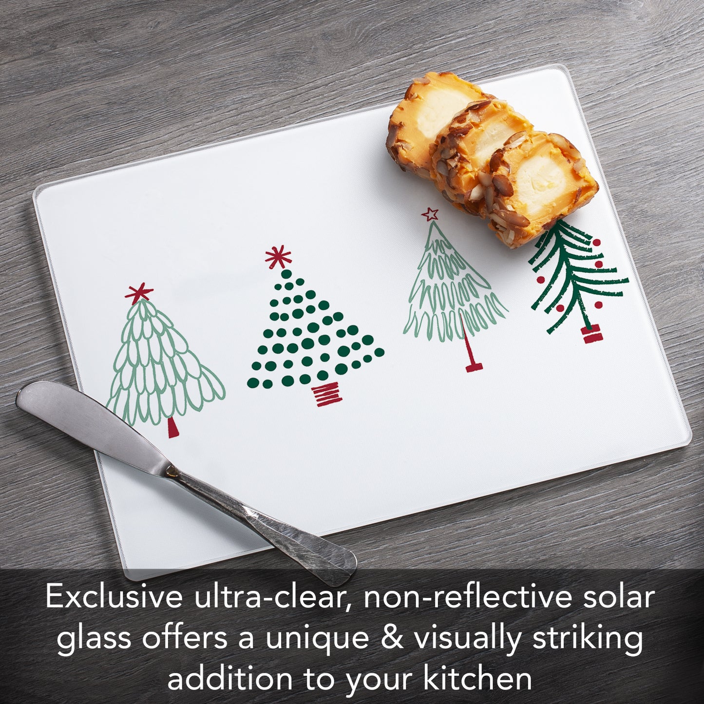 CounterArt Scandinavian Trees 3mm Tempered Glass Cutting Board 10” x 8” Manufactured in the USA
