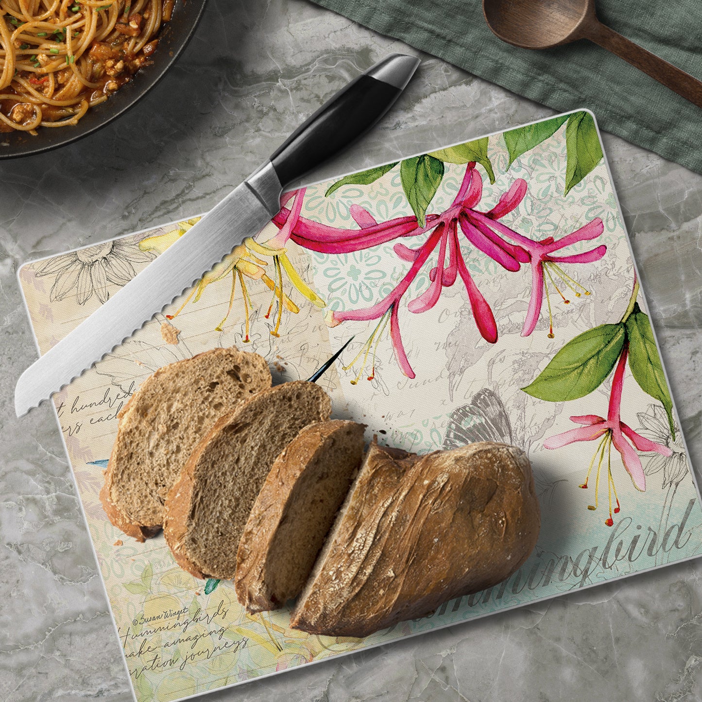 CounterArt Hummingbird 3mm Tempered Glass Cutting Board 10” x 8” Manufactured in the USA