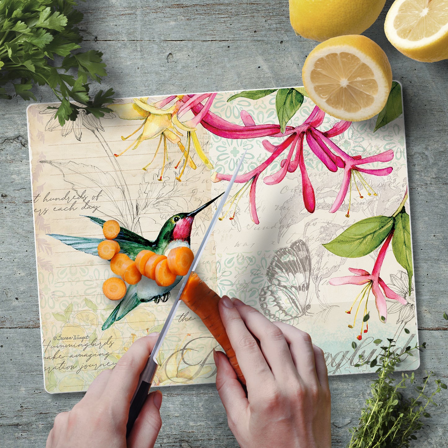 CounterArt Hummingbird 3mm Tempered Glass Cutting Board 10” x 8” Manufactured in the USA