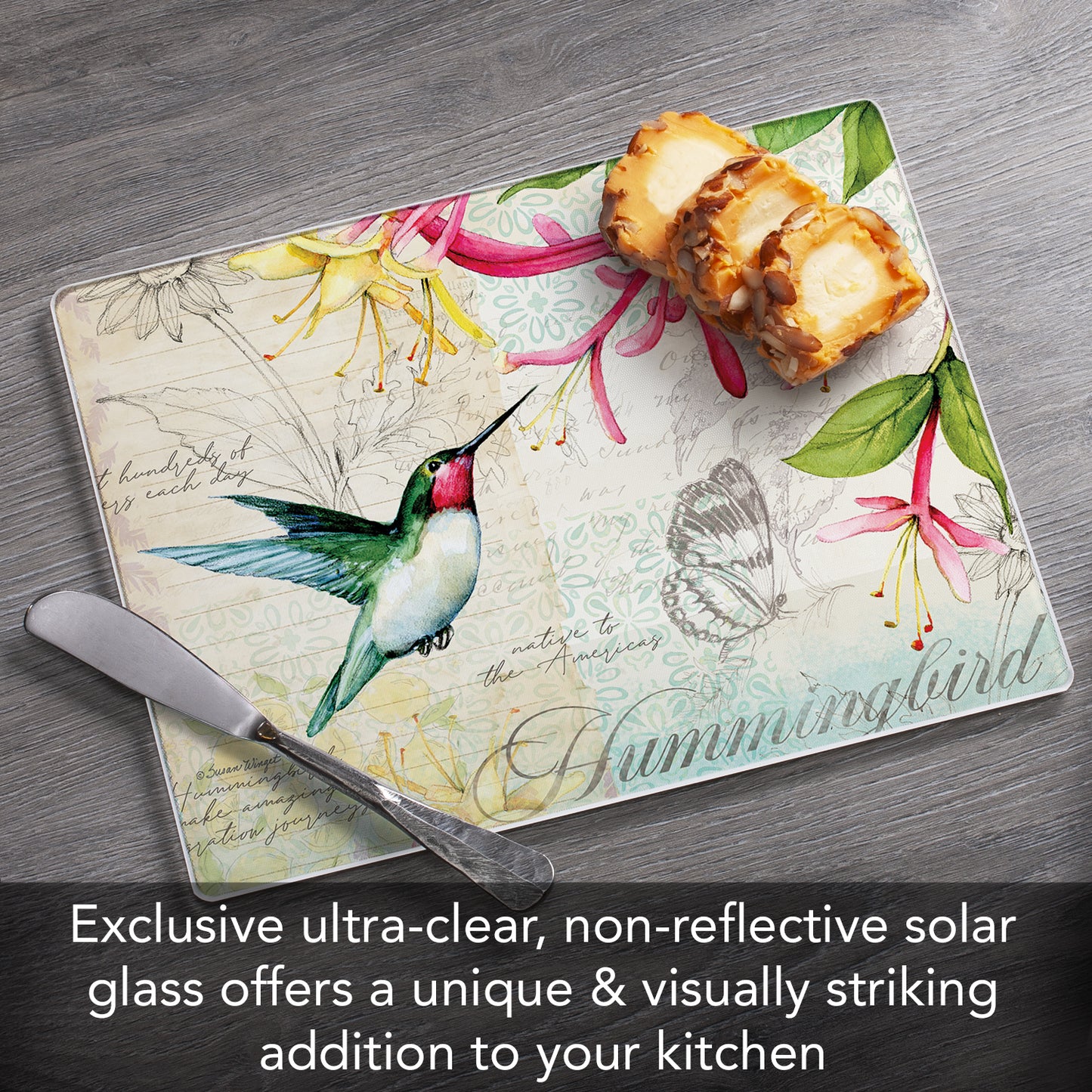 CounterArt Hummingbird 3mm Tempered Glass Cutting Board 10” x 8” Manufactured in the USA