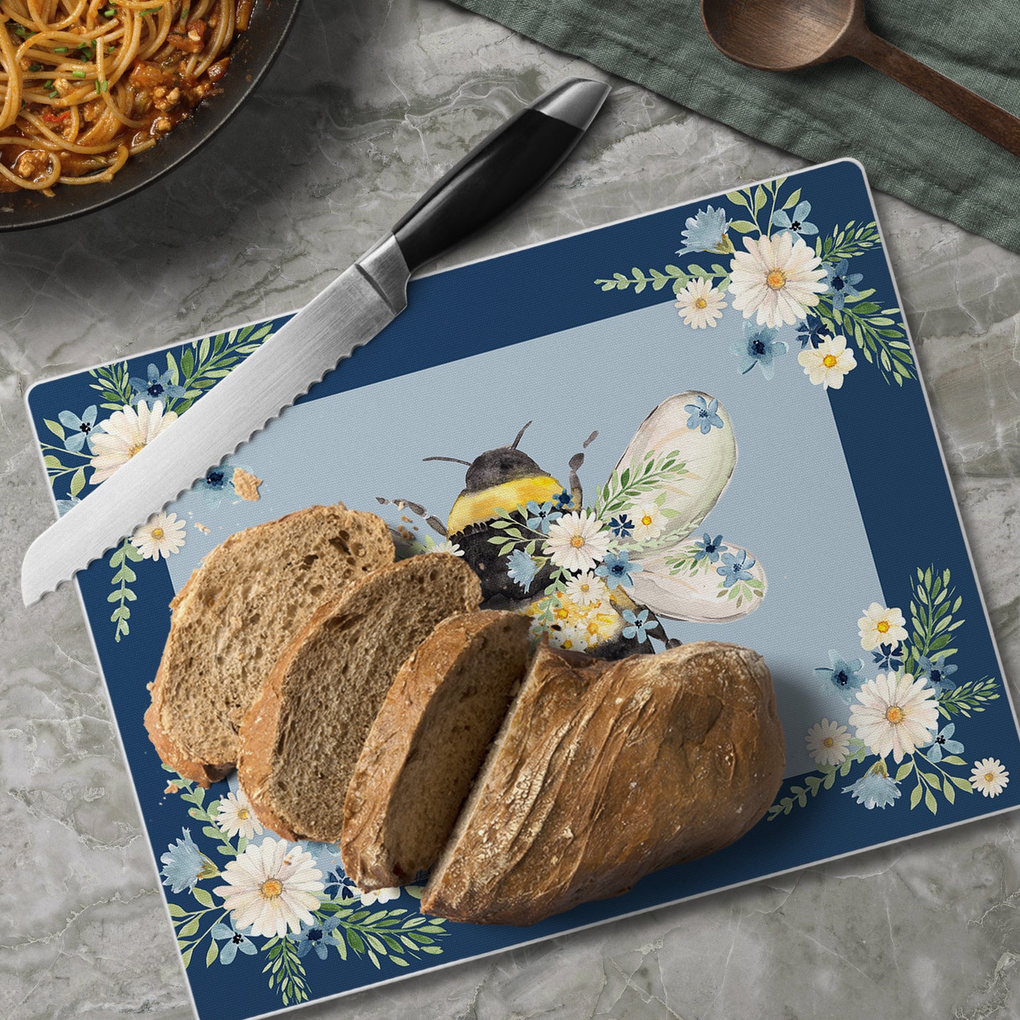 CounterArt Beautiful Bee 3mm Tempered Glass Cutting Board 10” x 8” Manufactured in the USA