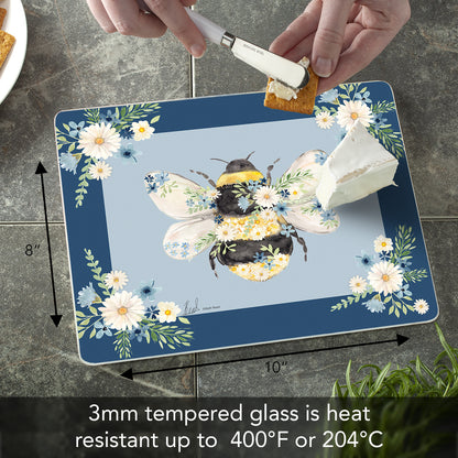 CounterArt Beautiful Bee 3mm Tempered Glass Cutting Board 10” x 8” Manufactured in the USA