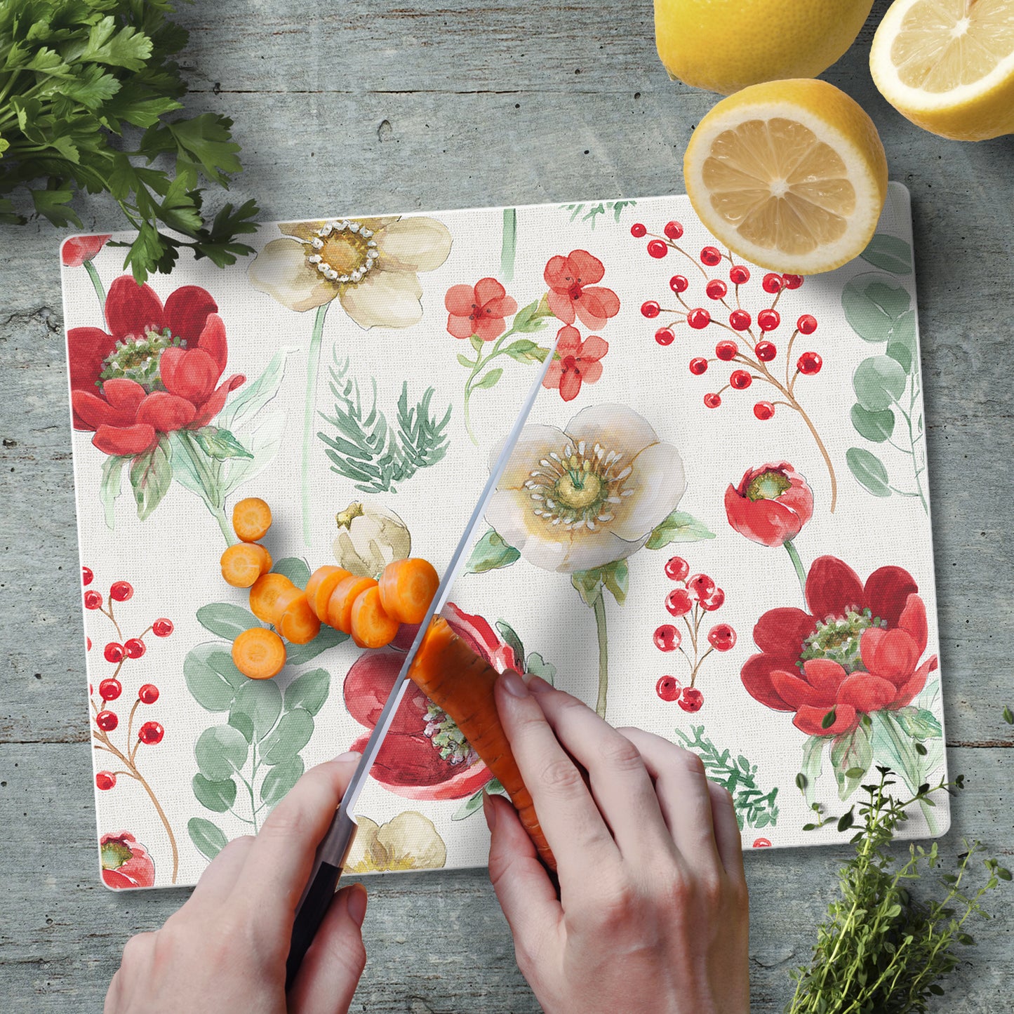CounterArt Floral Traditions 3mm Tempered Glass Cutting Board 10” x 8” Manufactured in the USA