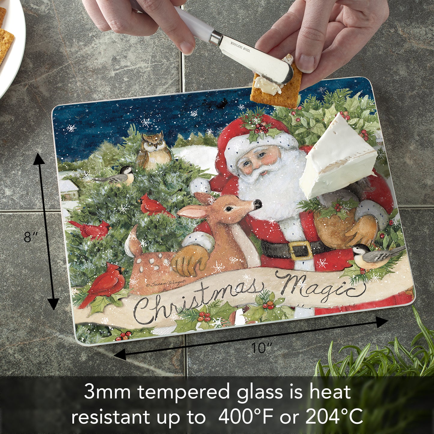 CounterArt Magic of the Holidays 3mm Tempered Glass Cutting Board 10” x 8” Manufactured in the USA