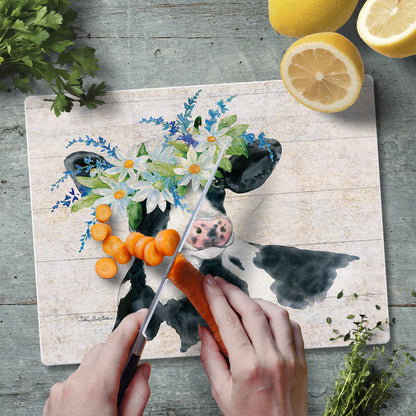 CounterArt Spring Cow 3mm Tempered Glass Cutting Board 10” x 8” Manufactured in the USA