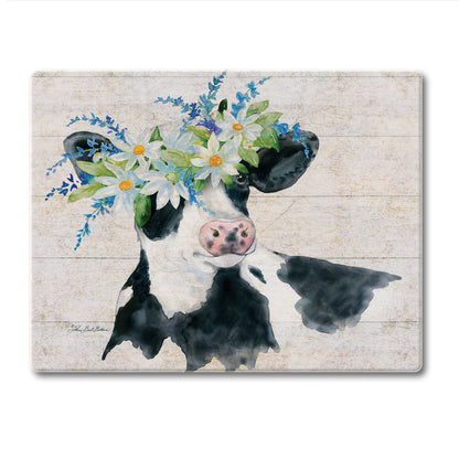 CounterArt Spring Cow 3mm Tempered Glass Cutting Board 10” x 8” Manufactured in the USA