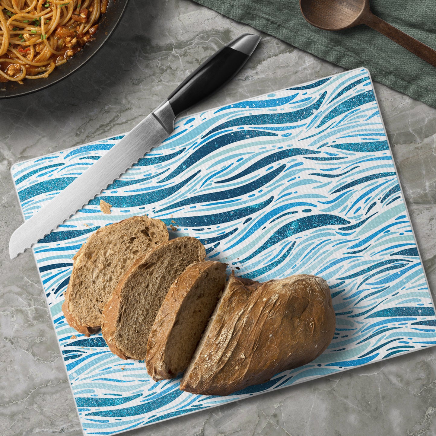 CounterArt Wavy Waves 3mm Tempered Glass Cutting Board 10” x 8” Manufactured in the USA