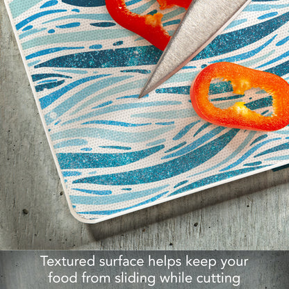 CounterArt Wavy Waves 3mm Tempered Glass Cutting Board 10” x 8” Manufactured in the USA