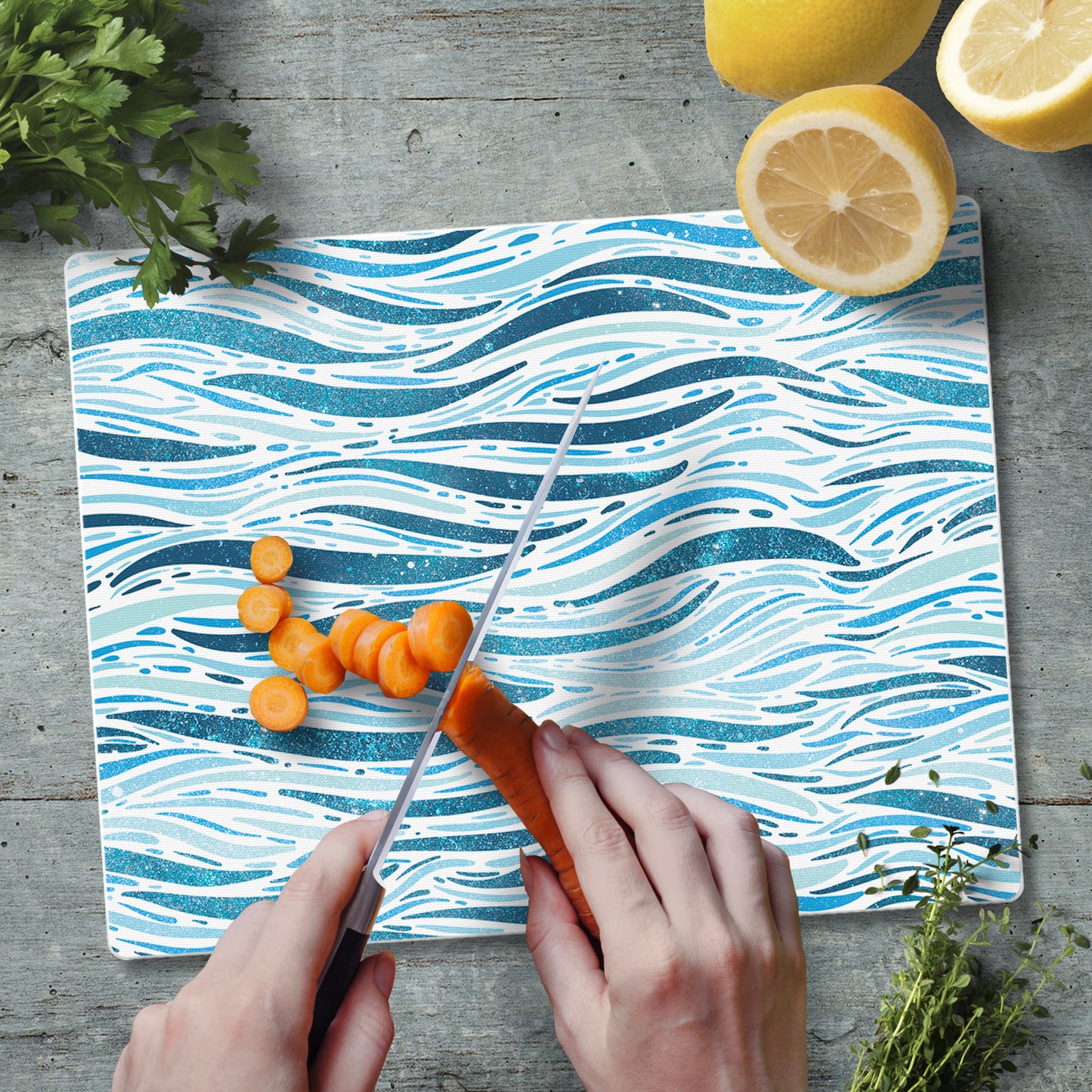 CounterArt Wavy Waves 3mm Tempered Glass Cutting Board 10” x 8” Manufactured in the USA