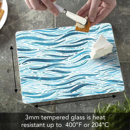 CounterArt Wavy Waves 3mm Tempered Glass Cutting Board 10” x 8” Manufactured in the USA