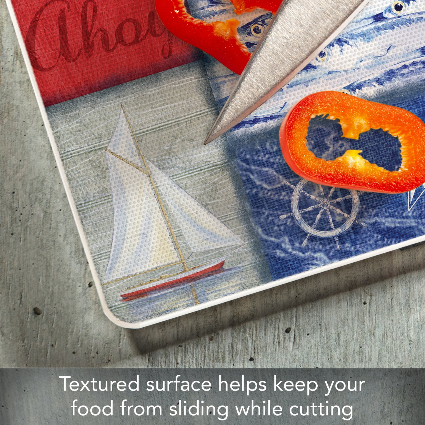 CounterArt Nautical Fragments 3mm Tempered Glass Cutting Board 10” x 8” Manufactured in the USA