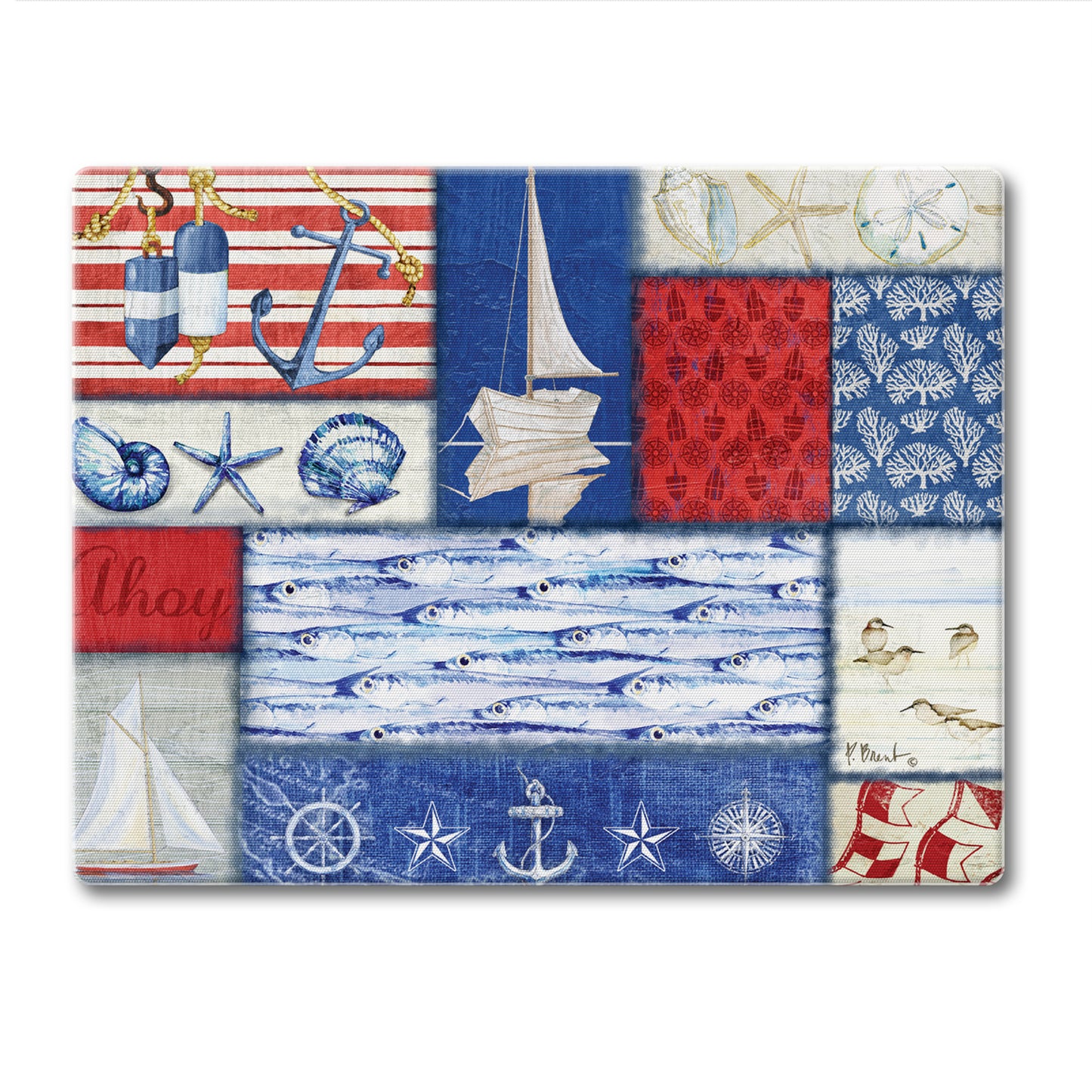 CounterArt Nautical Fragments 3mm Tempered Glass Cutting Board 10” x 8” Manufactured in the USA
