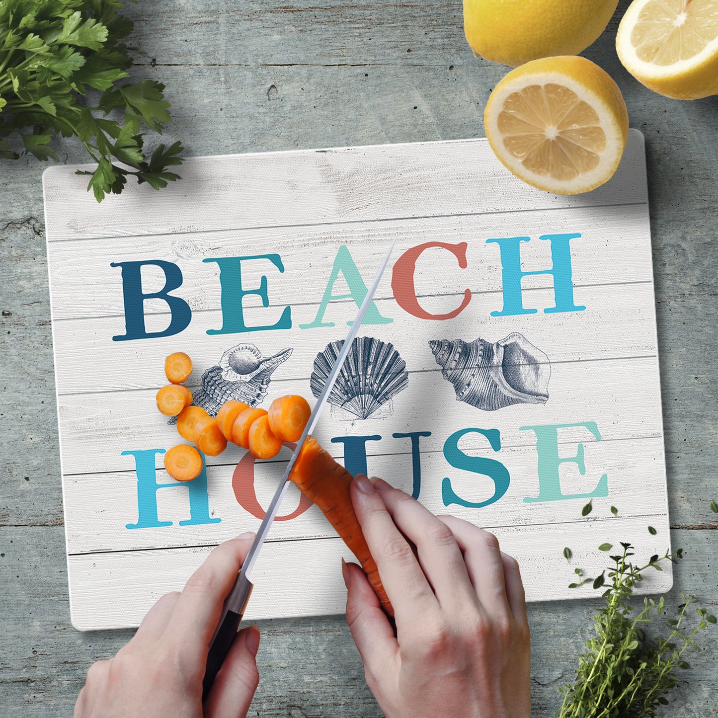 CounterArt Beach House 3mm Tempered Glass Cutting Board 10” x 8” Manufactured in the USA