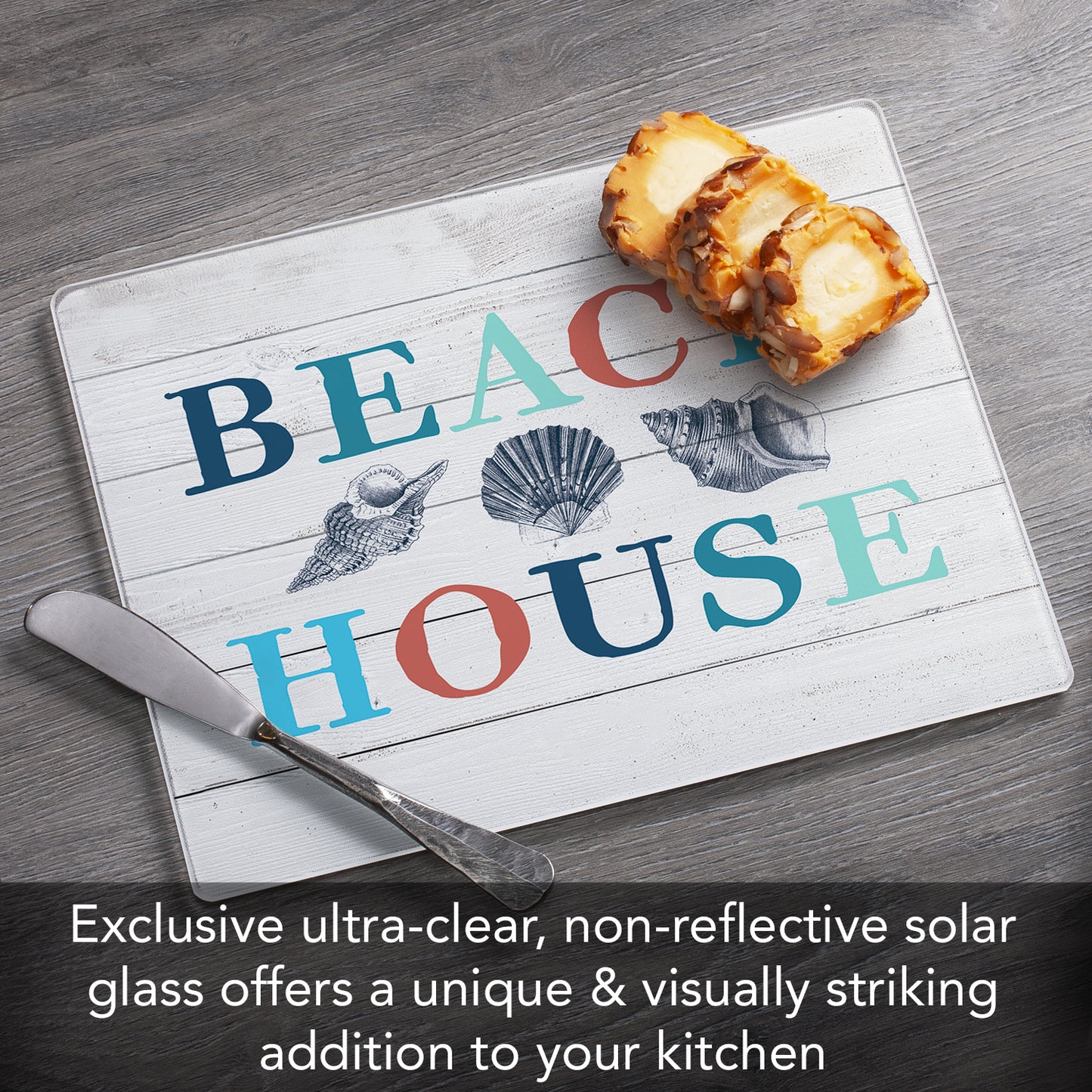 CounterArt Beach House 3mm Tempered Glass Cutting Board 10” x 8” Manufactured in the USA