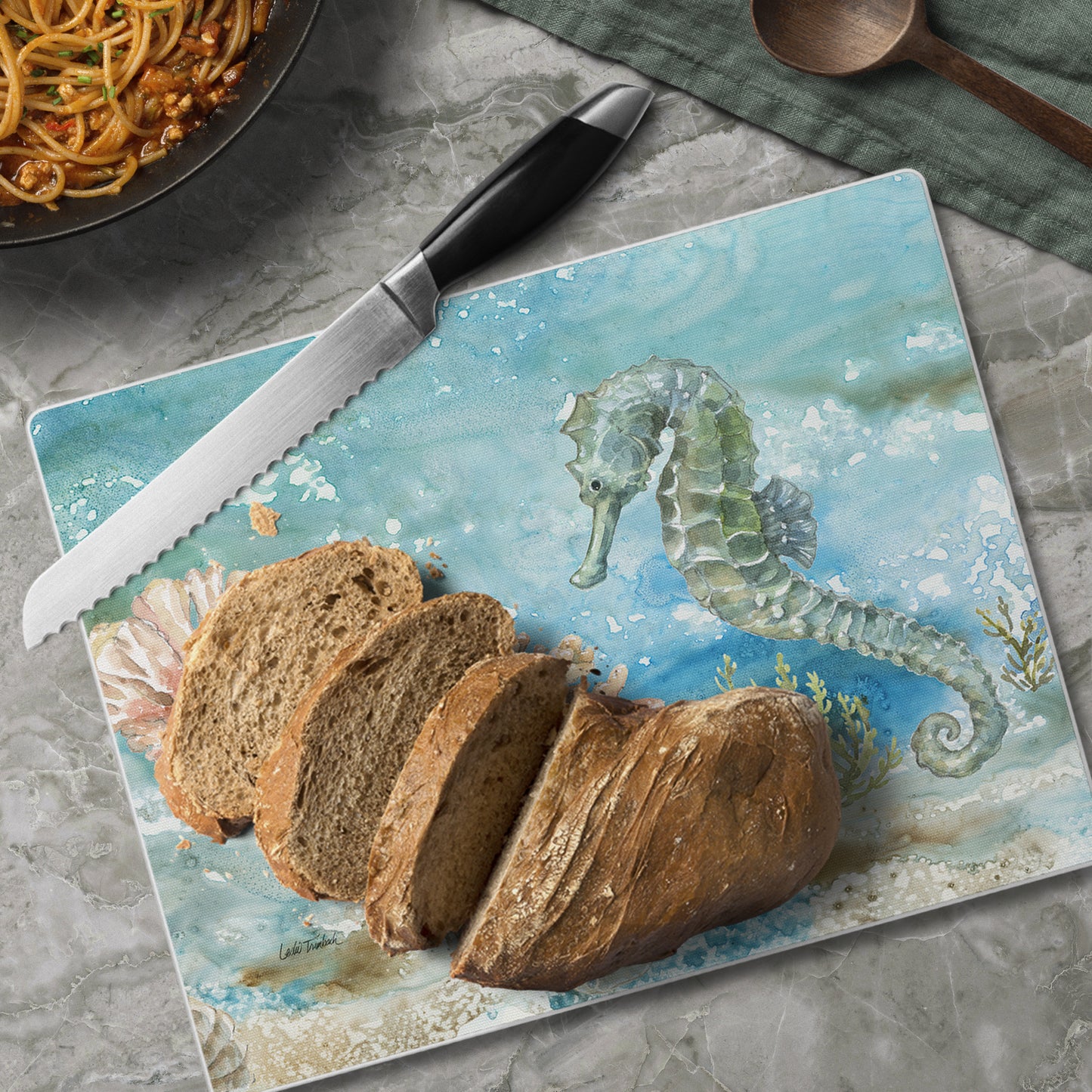 CounterArt Seahorse 3mm Tempered Glass Cutting Board 10” x 8” Manufactured in the USA