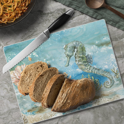 CounterArt Seahorse 3mm Tempered Glass Cutting Board 10” x 8” Manufactured in the USA