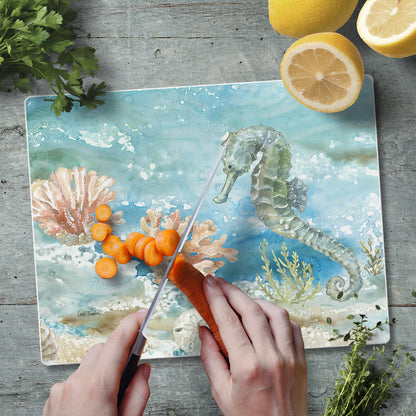 CounterArt Seahorse 3mm Tempered Glass Cutting Board 10” x 8” Manufactured in the USA