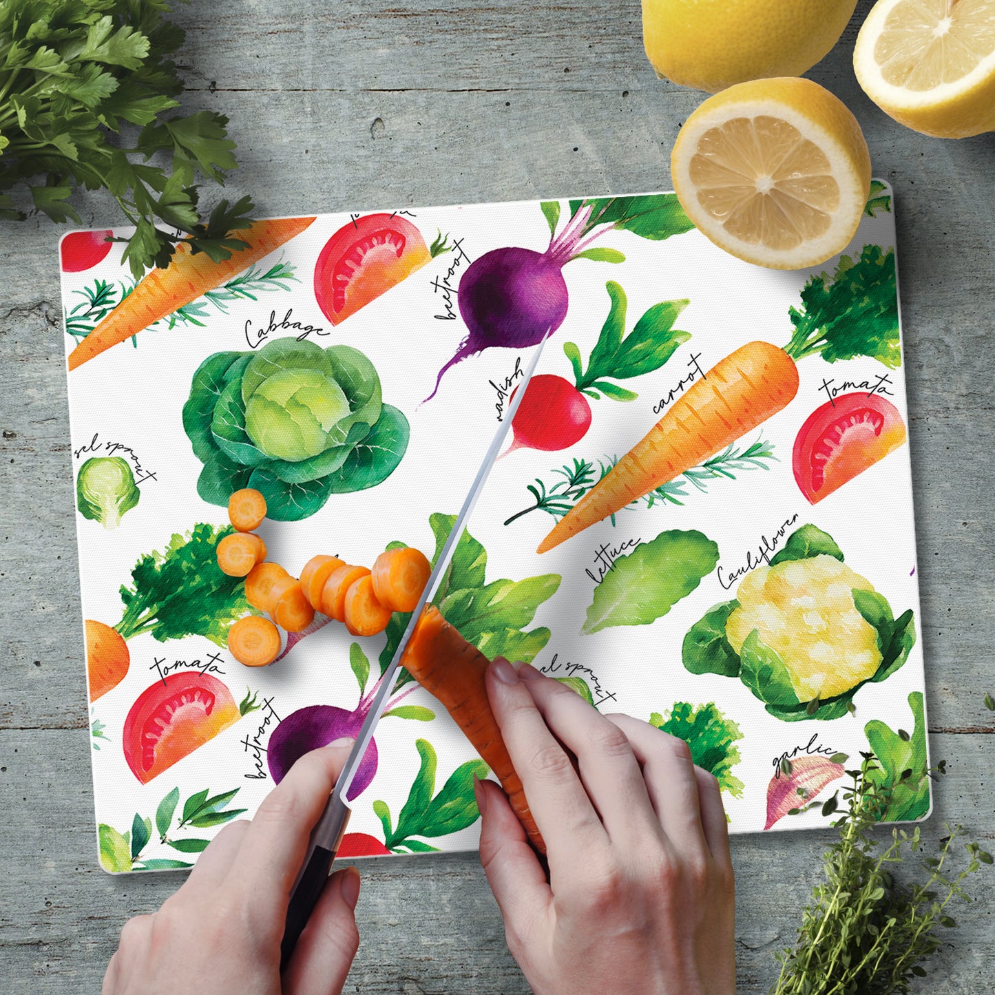 CounterArt Delicious Veggies 3mm Tempered Glass Cutting Board 10” x 8” Manufactured in the USA