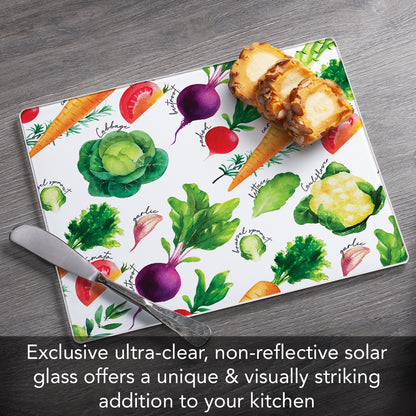 CounterArt Delicious Veggies 3mm Tempered Glass Cutting Board 10” x 8” Manufactured in the USA