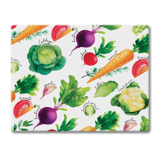 CounterArt Delicious Veggies 3mm Tempered Glass Cutting Board 10” x 8” Manufactured in the USA