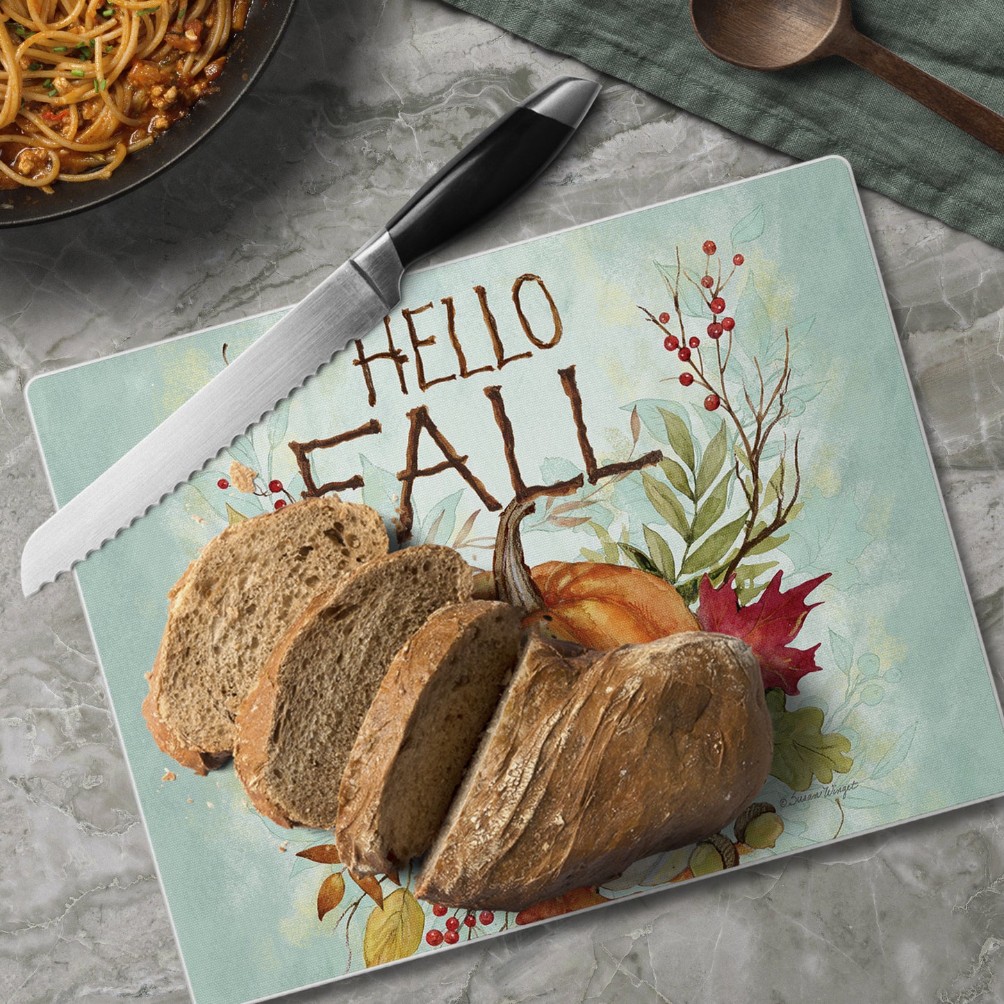 CounterArt Harvest Blessings 3mm Tempered Glass Cutting Board 10” x 8” Manufactured in the USA