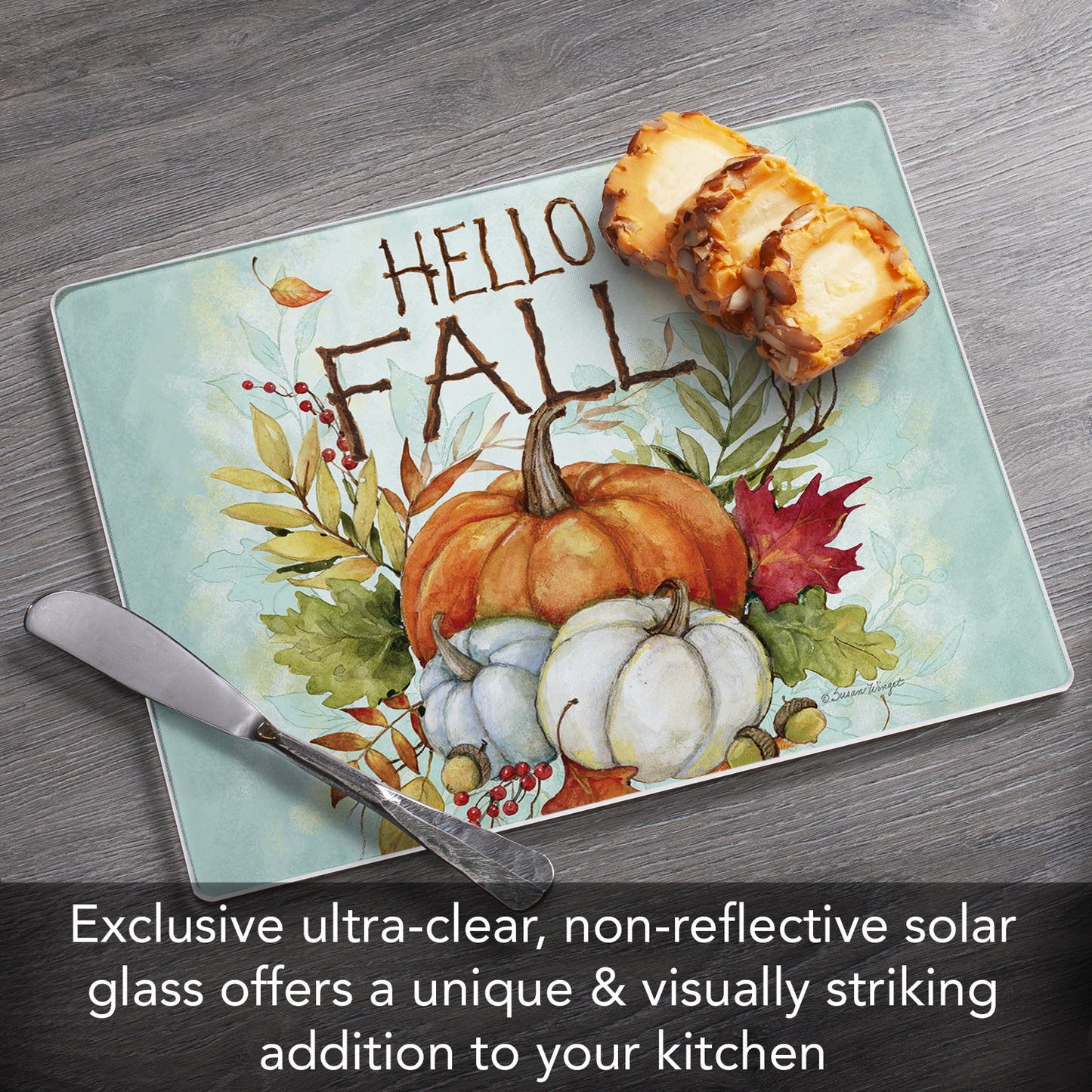 CounterArt Harvest Blessings 3mm Tempered Glass Cutting Board 10” x 8” Manufactured in the USA