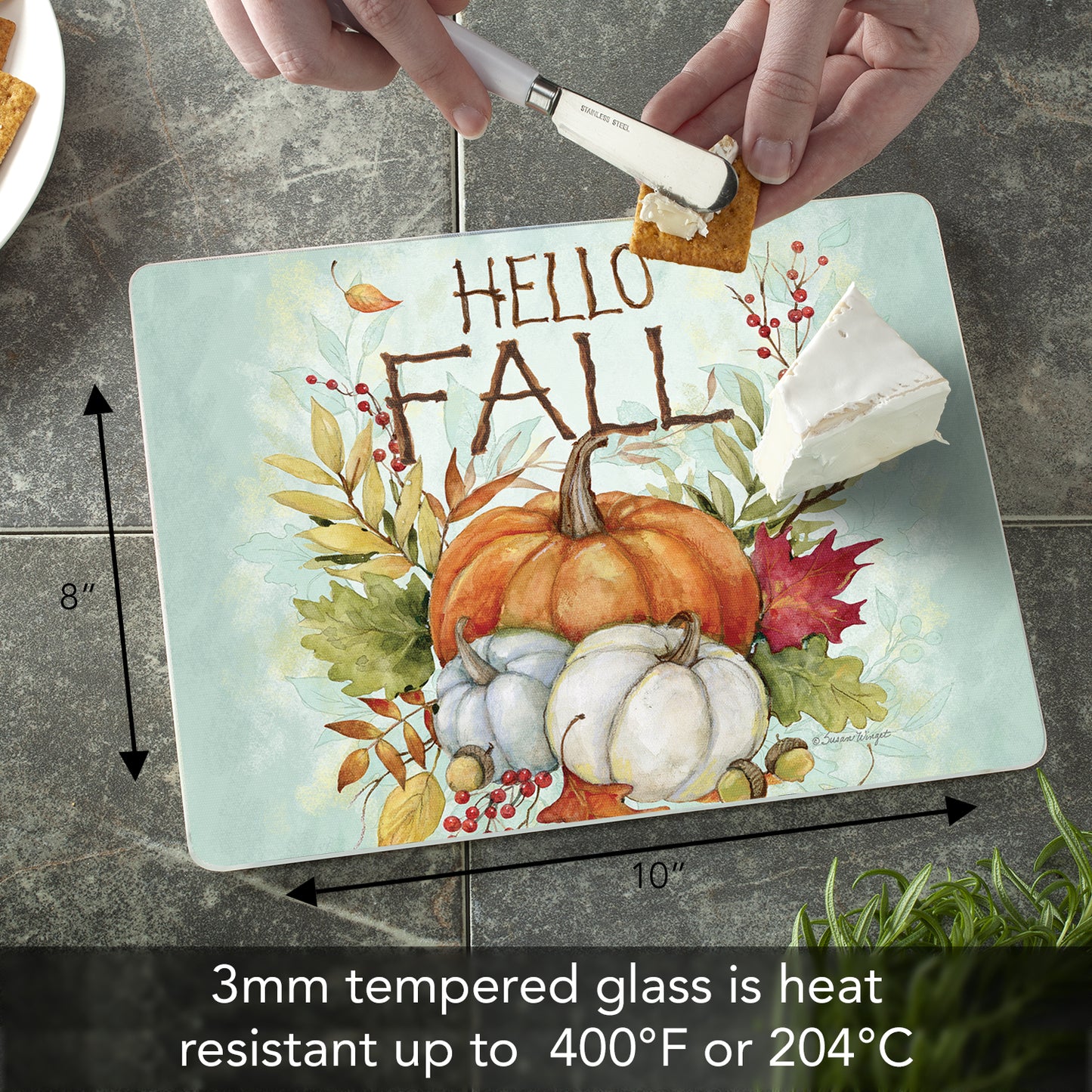 CounterArt Harvest Blessings 3mm Tempered Glass Cutting Board 10” x 8” Manufactured in the USA