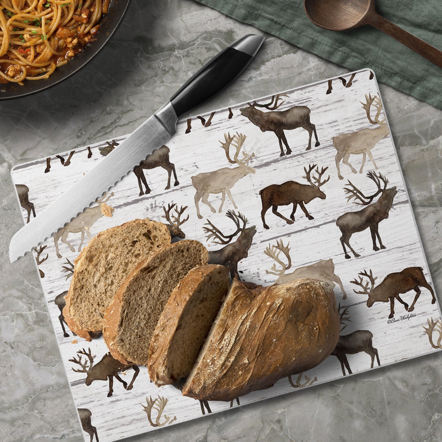 CounterArt Deer Pattern 3mm Tempered Glass Cutting Board 10” x 8” Manufactured in the USA