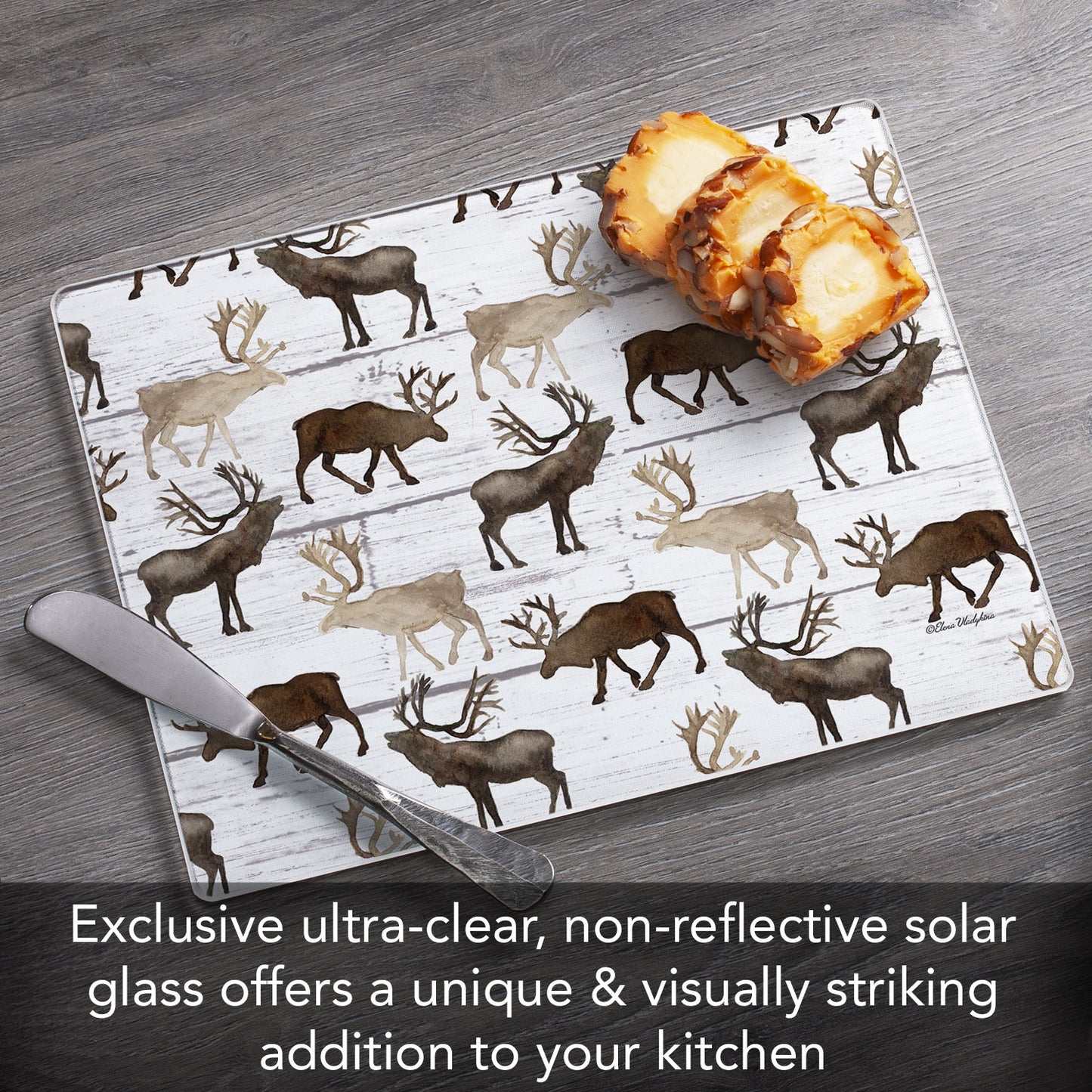 CounterArt Deer Pattern 3mm Tempered Glass Cutting Board 10” x 8” Manufactured in the USA