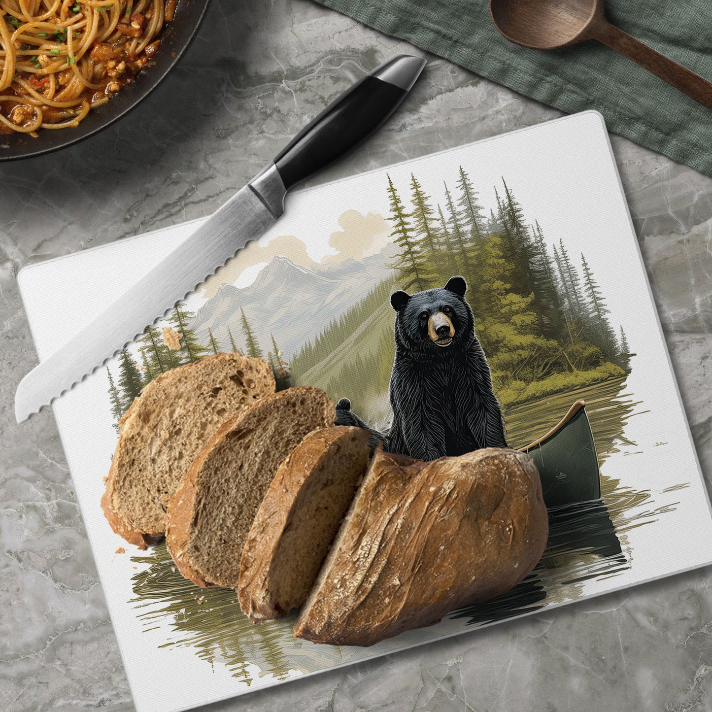 CounterArt Black Bear Canoe 3mm Tempered Glass Cutting Board 10” x 8” Manufactured in the USA