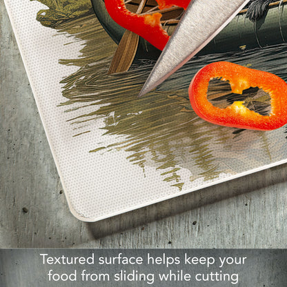 CounterArt Black Bear Canoe 3mm Tempered Glass Cutting Board 10” x 8” Manufactured in the USA