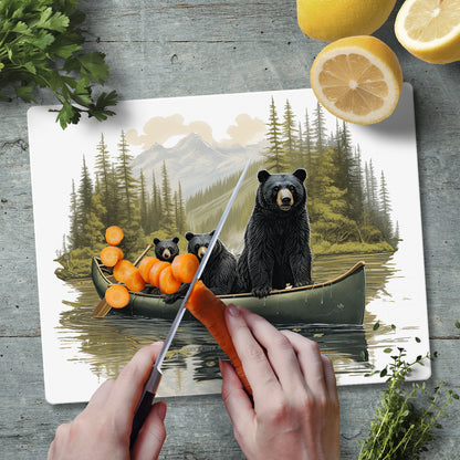 CounterArt Black Bear Canoe 3mm Tempered Glass Cutting Board 10” x 8” Manufactured in the USA