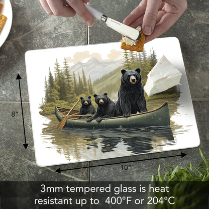 CounterArt Black Bear Canoe 3mm Tempered Glass Cutting Board 10” x 8” Manufactured in the USA