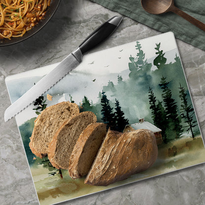 CounterArt Cabin in the Woods 3mm Tempered Glass Cutting Board 10” x 8” Manufactured in the USA