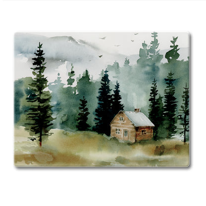 CounterArt Cabin in the Woods 3mm Tempered Glass Cutting Board 10” x 8” Manufactured in the USA