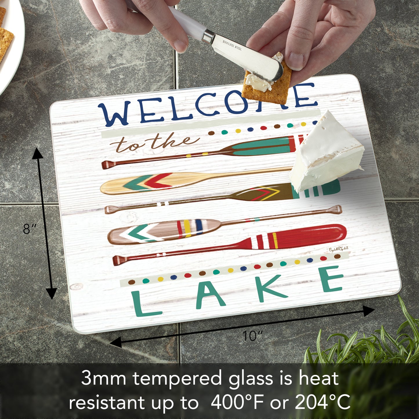 Welcome to the Lake 3mm Tempered Glass Cutting Board 10” x 8”