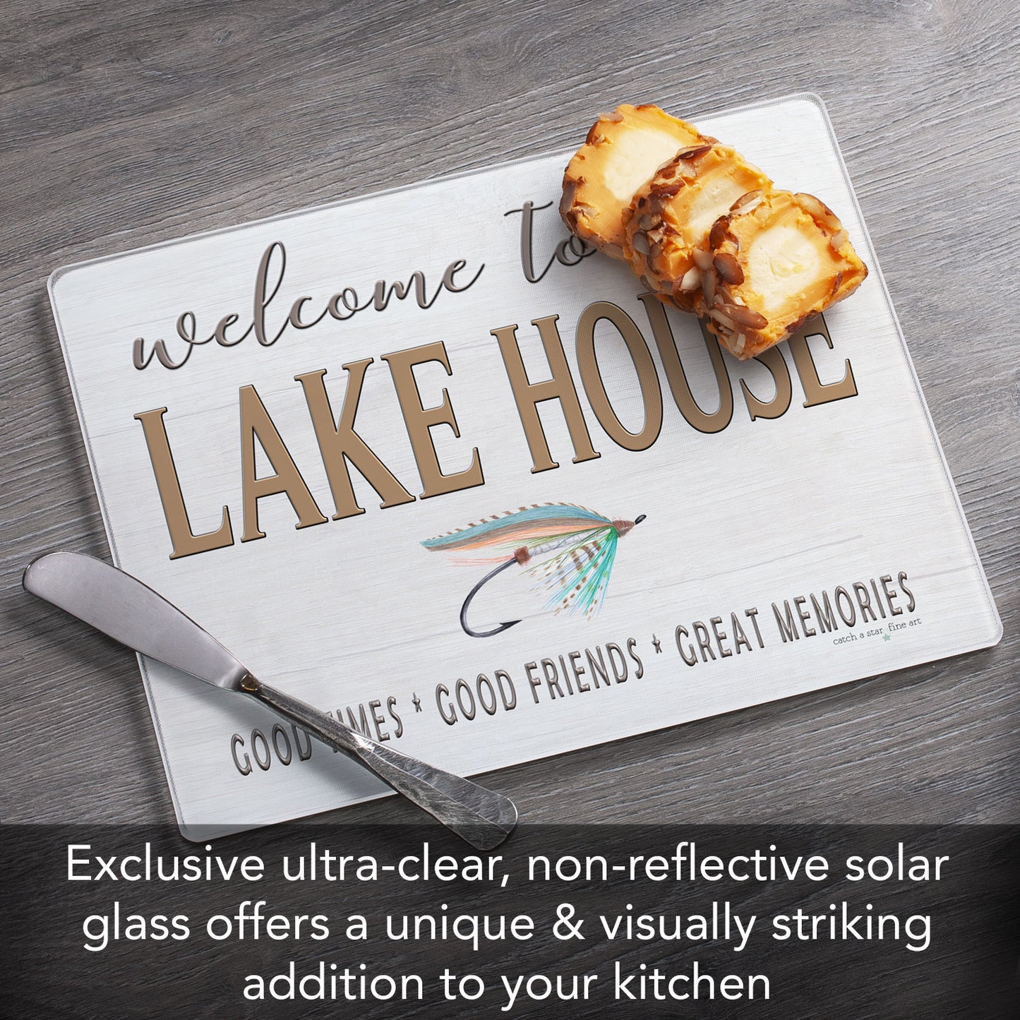 Lake House Lure 3mm Tempered Glass Cutting Board 10” x 8”